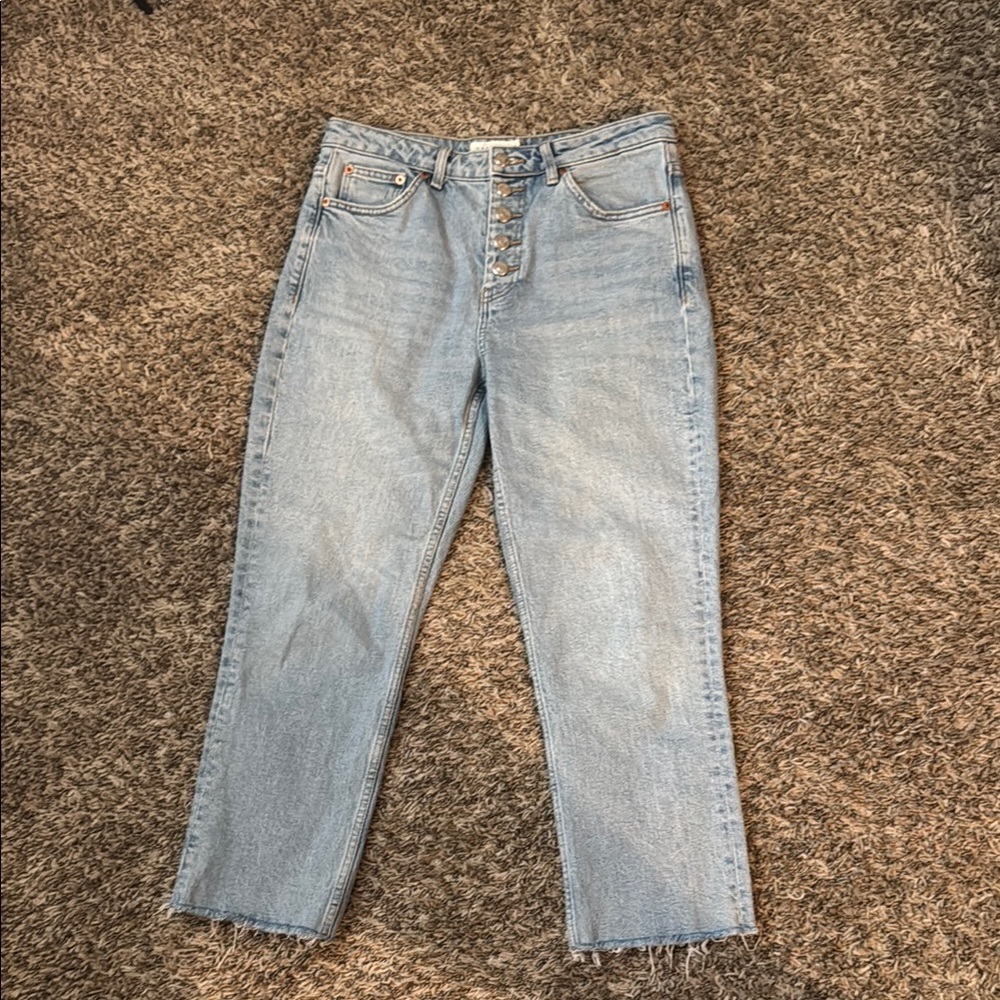 Topshop light wash Straight Leg Jeans raw hem